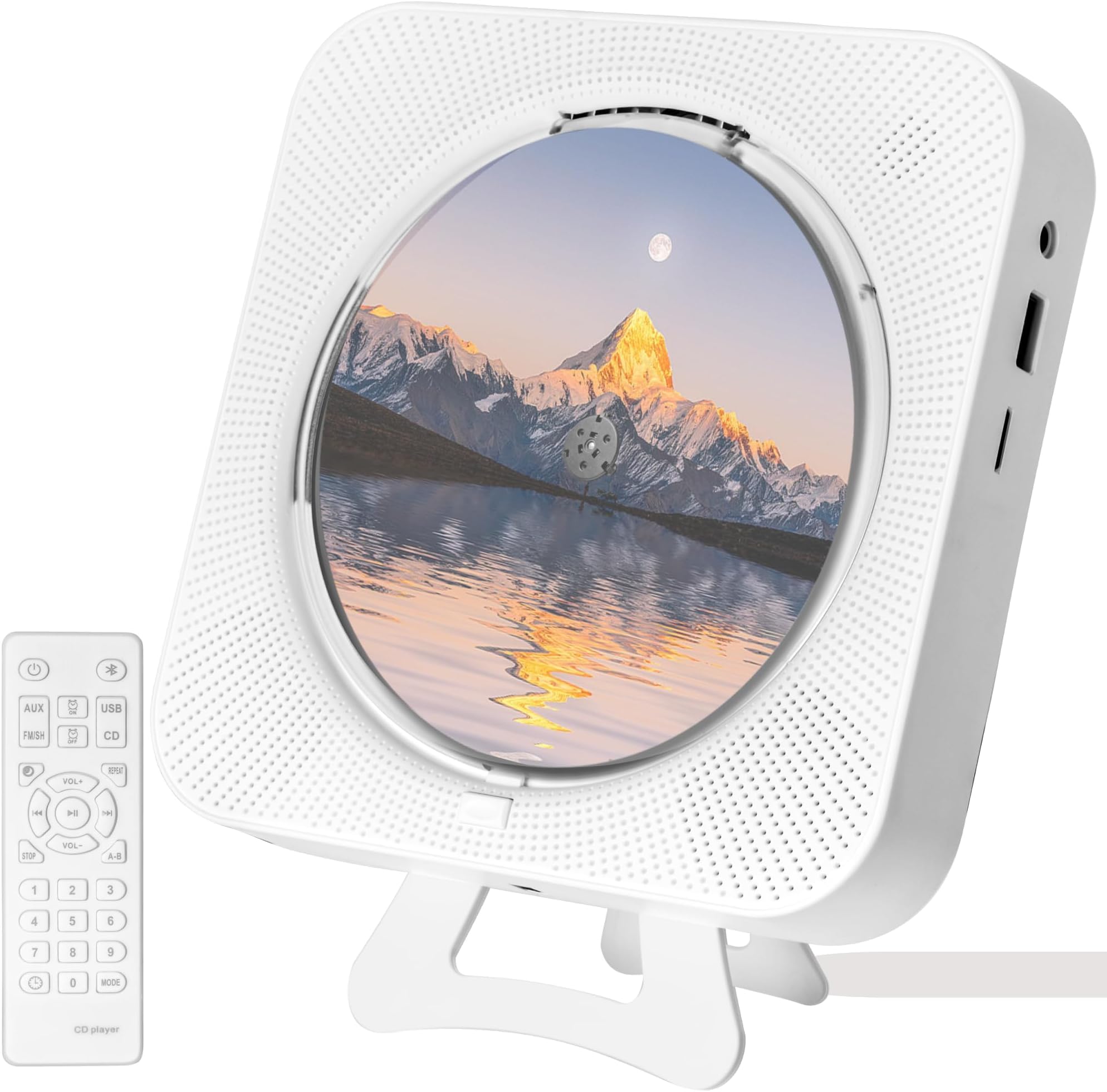 Portable CD Player for Home, with Timer, Remote Control, Inner Sperakers and Side LCD Screen Display Support FM Radio/USB/Bluetooth/CD Provide Mountable Stand for Desktop and Wall-Mounted
