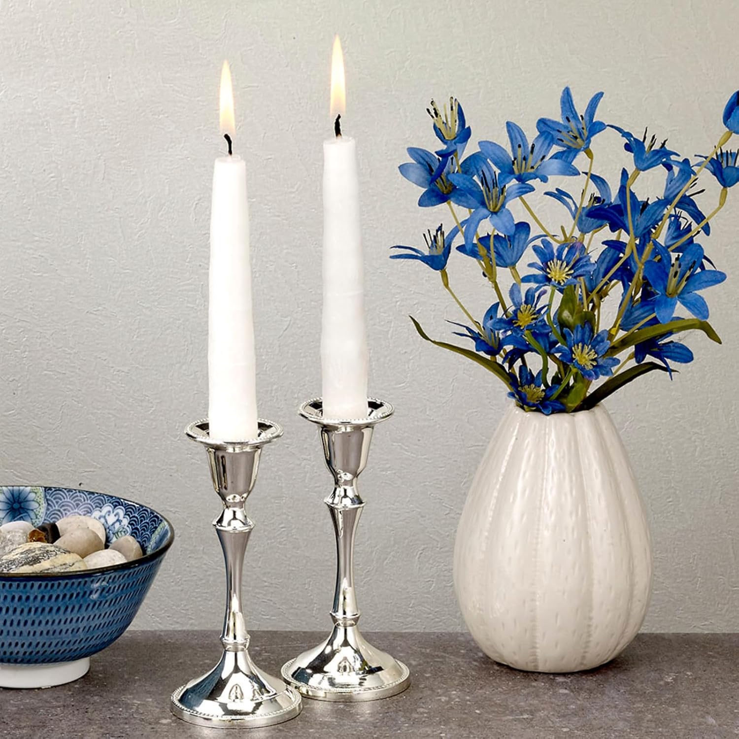Shabbat Candlestick Holder Set Rite Lite | Luxury Jewish Shabbat Gifts Hostess Modern Centerpiece Silver Traditional Judaica Shabbos Candle Holders