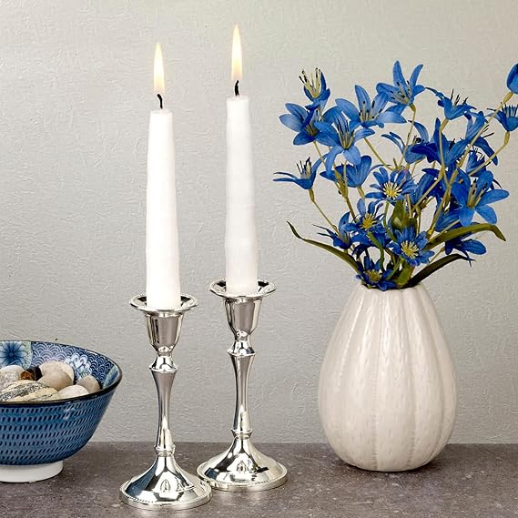 Shabbat Candlestick Holder Set Rite Lite | Luxury Jewish Shabbat Gifts Hostess Modern Centerpiece Silver Traditional Judaica Shabbos Candle Holders