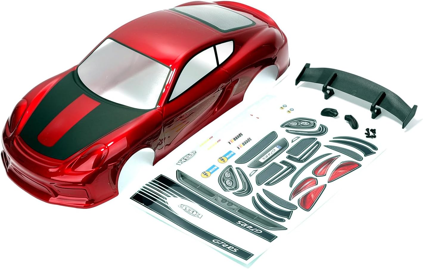 HSP RC Body Shell for HSP Redcat Exceed 1/10 Scale 4wd On Road Racing Drift RC Car with Stickers and Rear Wing Red