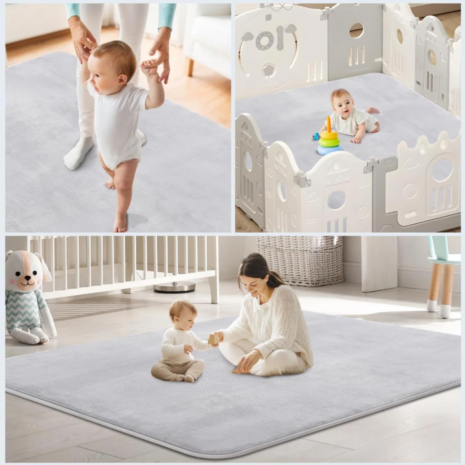 Nalaya - Baby Krabbel-& Spielmatte，Extra Dicke Krabbelmatte für Babys, 100x150x3cm, rutschfeste Spielmatte mit weichem Kurzflor, pflegeleicht – ideal für Kleinkinder und Laufstall