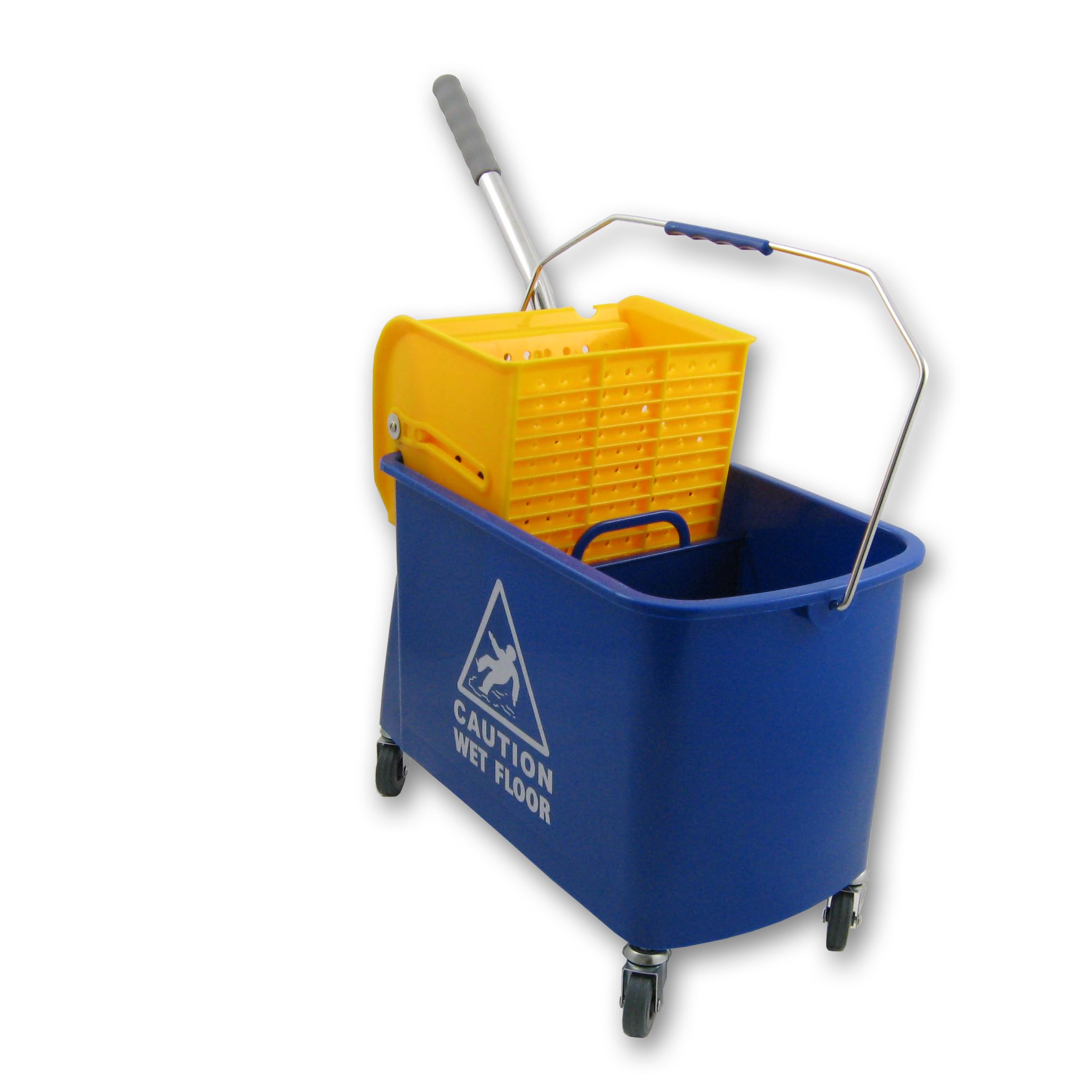 Cubo de Transporte con Prensa de Fregona de 17 litros y 2 Compartimentos | Carro de limpieza profesional con ruedas y sistema higiénico de agua separada para hoteles, oficinas y restaurantes.
