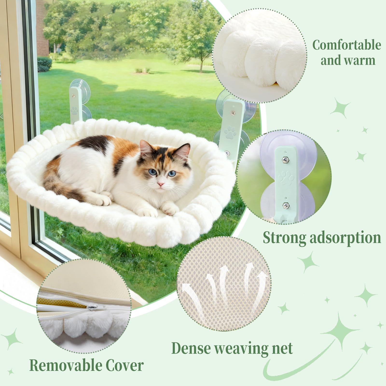 Cama para gatos para ventanas, gatos o ventanas, tumbona para gatos, hamaca con funda reversible y ventosas, estructura de acero estable, soporta hasta 18 kg, para gatos domésticos y perros