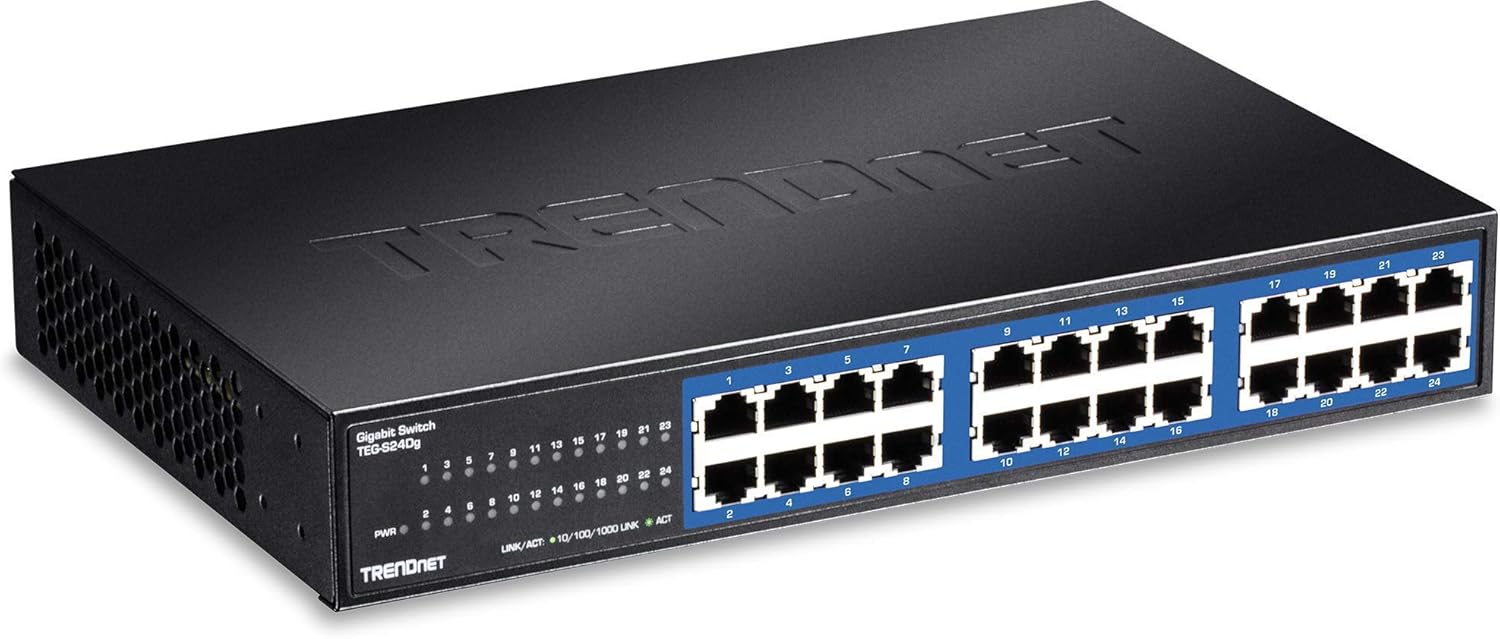 TRENDnet 24-Port Unmanaged Gigabit GREENnet Desktop Metal Switch, Ethernet/Network Switch, 24 x 10/100/1000 Gigabit Ethernet RJ-45 Ports, 48 Gbps Switching Capacity,TEG-S24DG (Renewed)