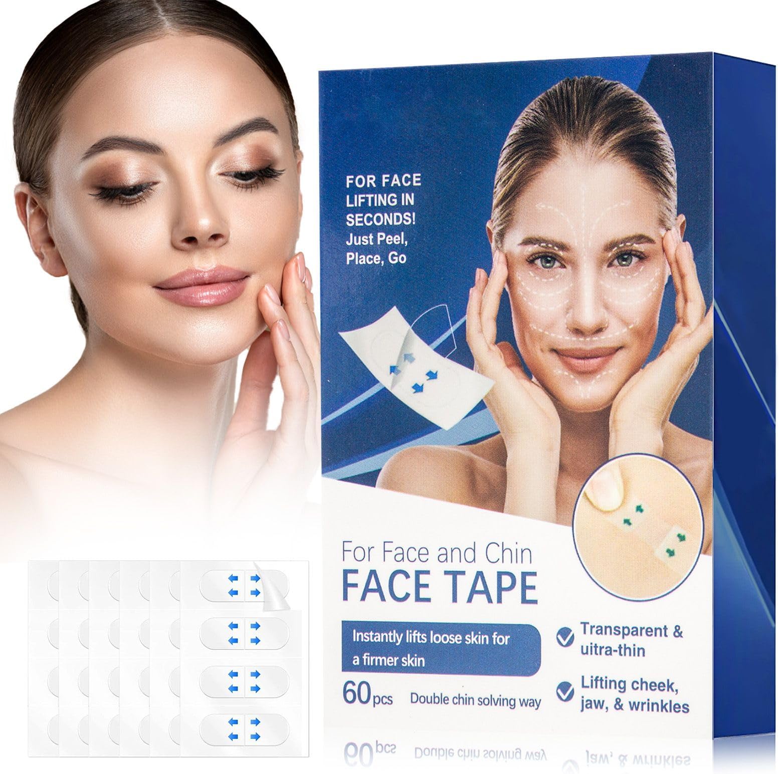 OETUIOWFace Lift Tape, Face Tape Lifting Invisible, Breathable Face Tapes for Lifting Sagging Skin Hide Double Chin Smooth Wrinkles Face, Instant Face Lift V-shaped Face
