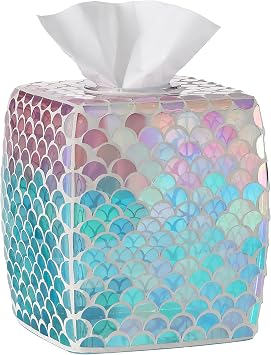 Glass Tissue Holder, Decorative Square Tissue Cover Box Mermaid