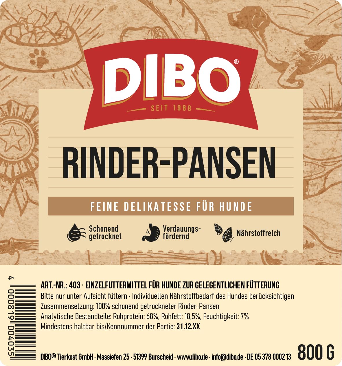 DIBO Rinderpansen im Eimer, 800g, der kleine Naturkau-Snack oder Leckerli für Zwischendurch, Hundefutter, Qualitätskauartikel ohne Chemie – Ansicht 3