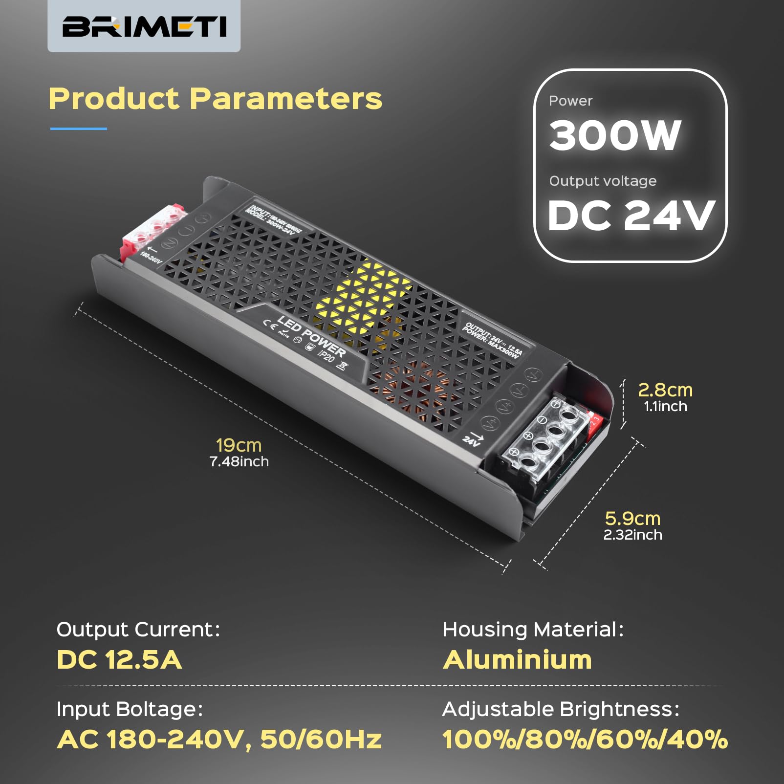 Transformateur LED 220V 24V 300W Alimentation Dimmable Basse Tension Driver 220V AC à 24V DC 12.5A Ultra Mince Convertisseur Transfo Constante Intérieur Transformateur pour LED Bande Lumineuse