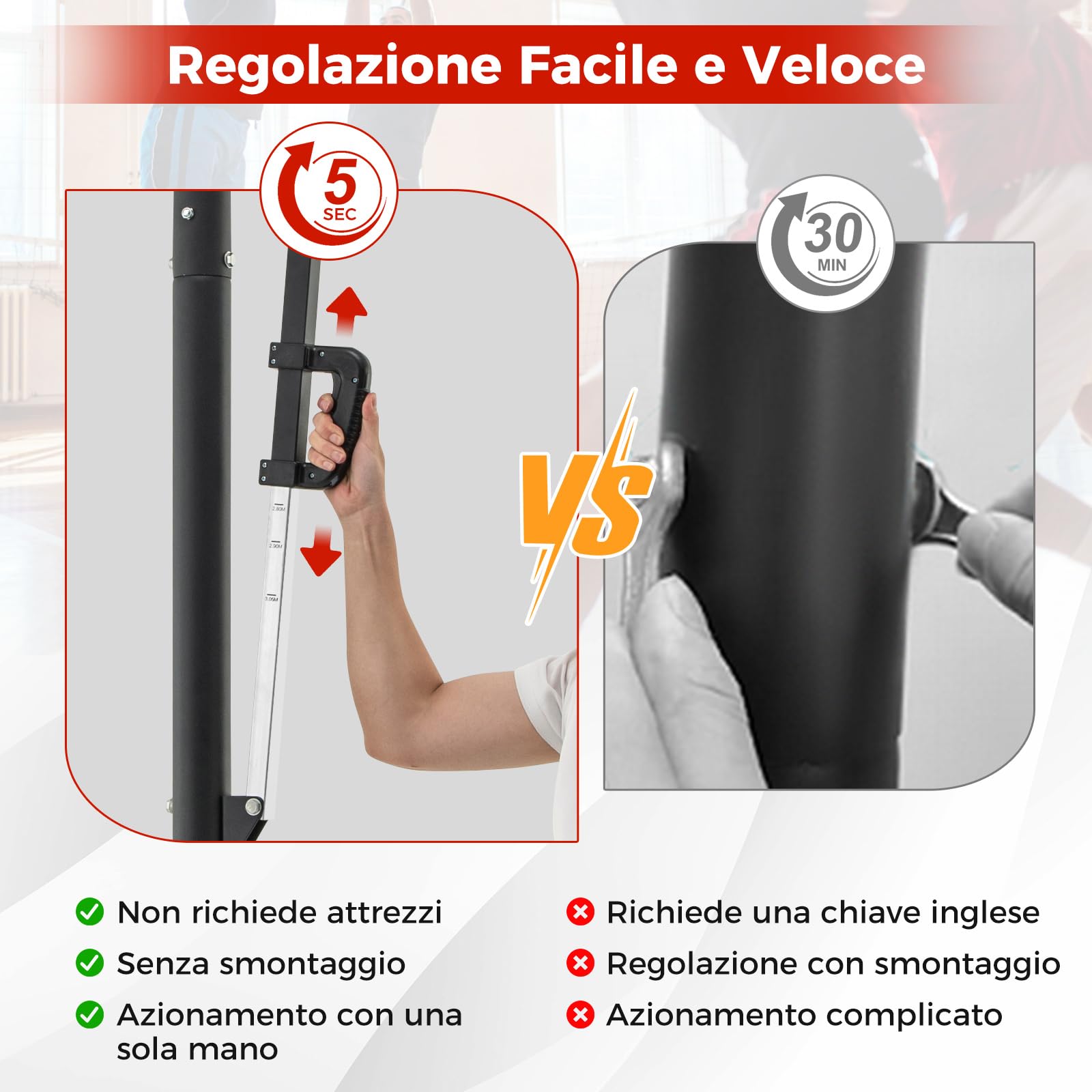 COSTWAY Canestro da Basket da Esterno ed Interno Professionale, Canestro da Basket Regolabile in Altezza 3-3,7 cm e Portatile con Tabellone Infrangibile, Base Robusta e Ruote