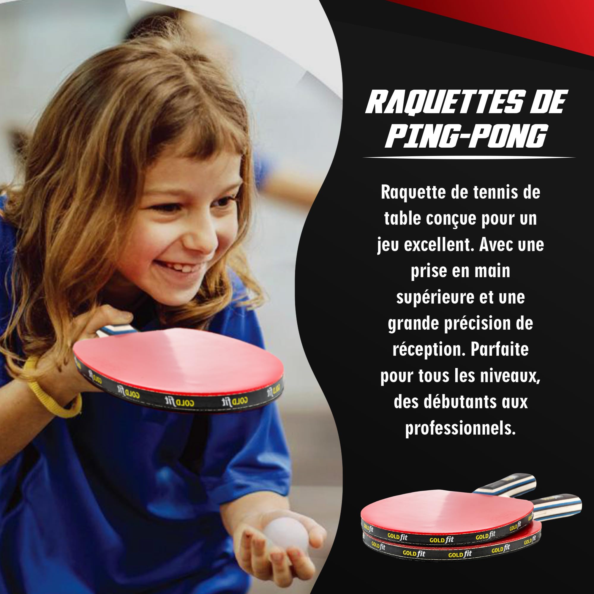 Set de 2 Raquettes de ping-Pong Professionnelles pour débutants et Pros, avec 2 Raquettes + 3 balles pour l’extérieur, idéales pour Loisirs, entraînements et compétitions, avec Une Housse