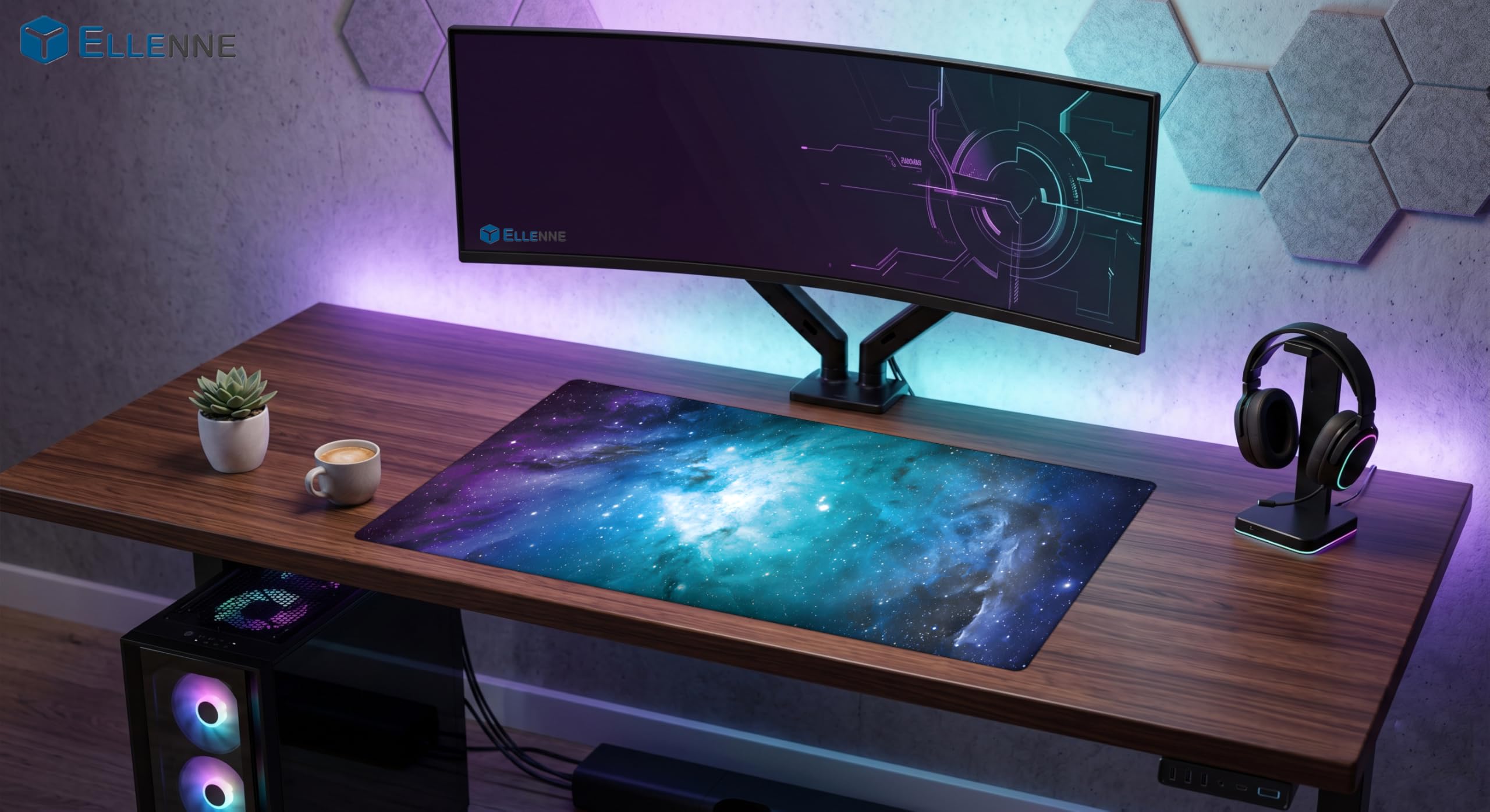 ELLENNE Mousepad XXL 900x400mm Sottomano Scrivania-Abisso Stellato|9 | Tappetino Mouse XXL 900x400mm, Sottomano Scrivania Stampato Fantasie Impermeabile, Mousepad Grande,Bordi Cuciti Casa Ufficio