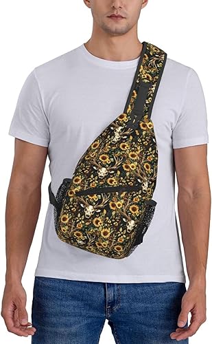 Miniatura 7 de Small Crossbody Bags for Women Men - Vintage Deer Skull Sunflowers Print Adjustable Shoulder Bag Fanny Packs Belt Sling Bag Crossbody Purses