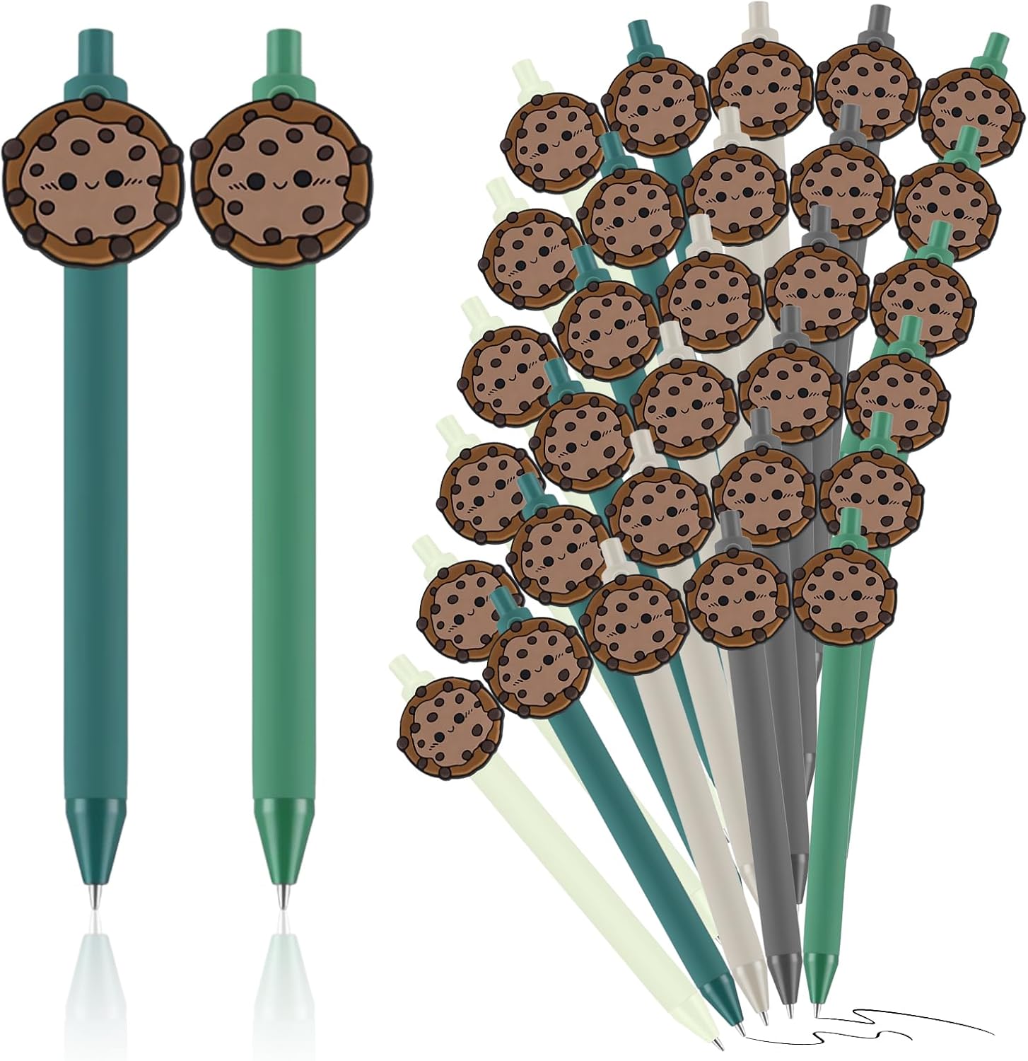 Sayglossy 100 Pcs Cookie Ballpoint Pen Bulk Appreciation Gift Retractable Writing 1mm Medium Point Black Ink Green Fancy Gift for Nurse Friend Troop Leader Cookie Lover Graduation Party Favor