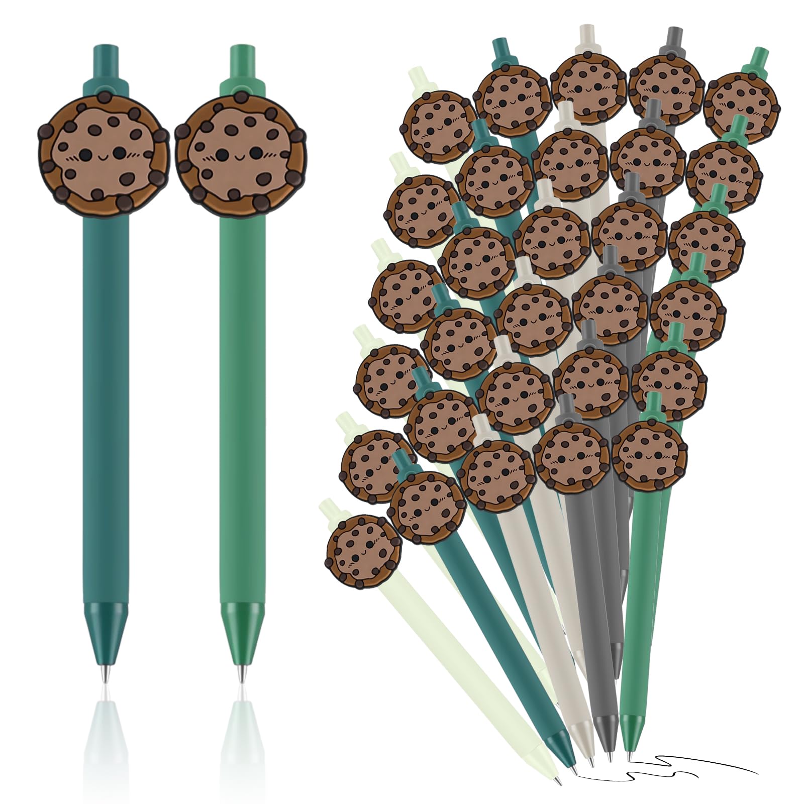 Sayglossy 30 Pcs Cookie Ballpoint Pen Bulk Retractable Writing 1. 0 mm Medium Point Black Ink Green Fancy Gift for Friend Troop Leader Cookie Lover