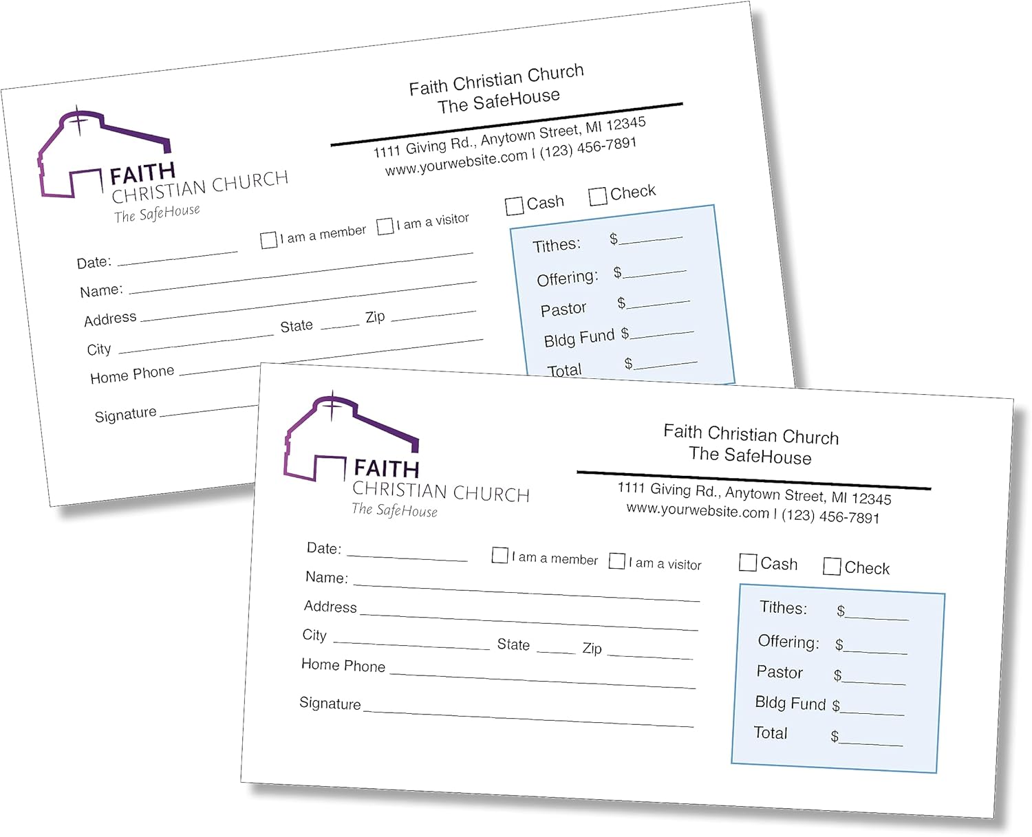 Custom Church Tithing Offering Envelopes, Full Color Printing on the Front, 3 5/8" x 6 1/2", 24lb White Wove Paper, 500 per box, Printed in the USA