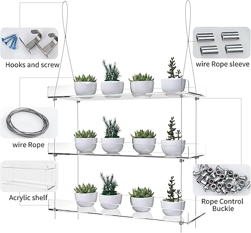 Miniatura 5 de Estantes colgantes de acrílico para ventanas, soporte para plantas de altura ajustable, soporte transparente para plantas colgantes para ventanas de