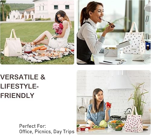 Miniatura 4 de TELLUMO Lonchera de pana para mujeres y hombres, bonita lonchera aislada con gran capacidad (7.5 litros), bolsa de almuerzo reutilizable para el