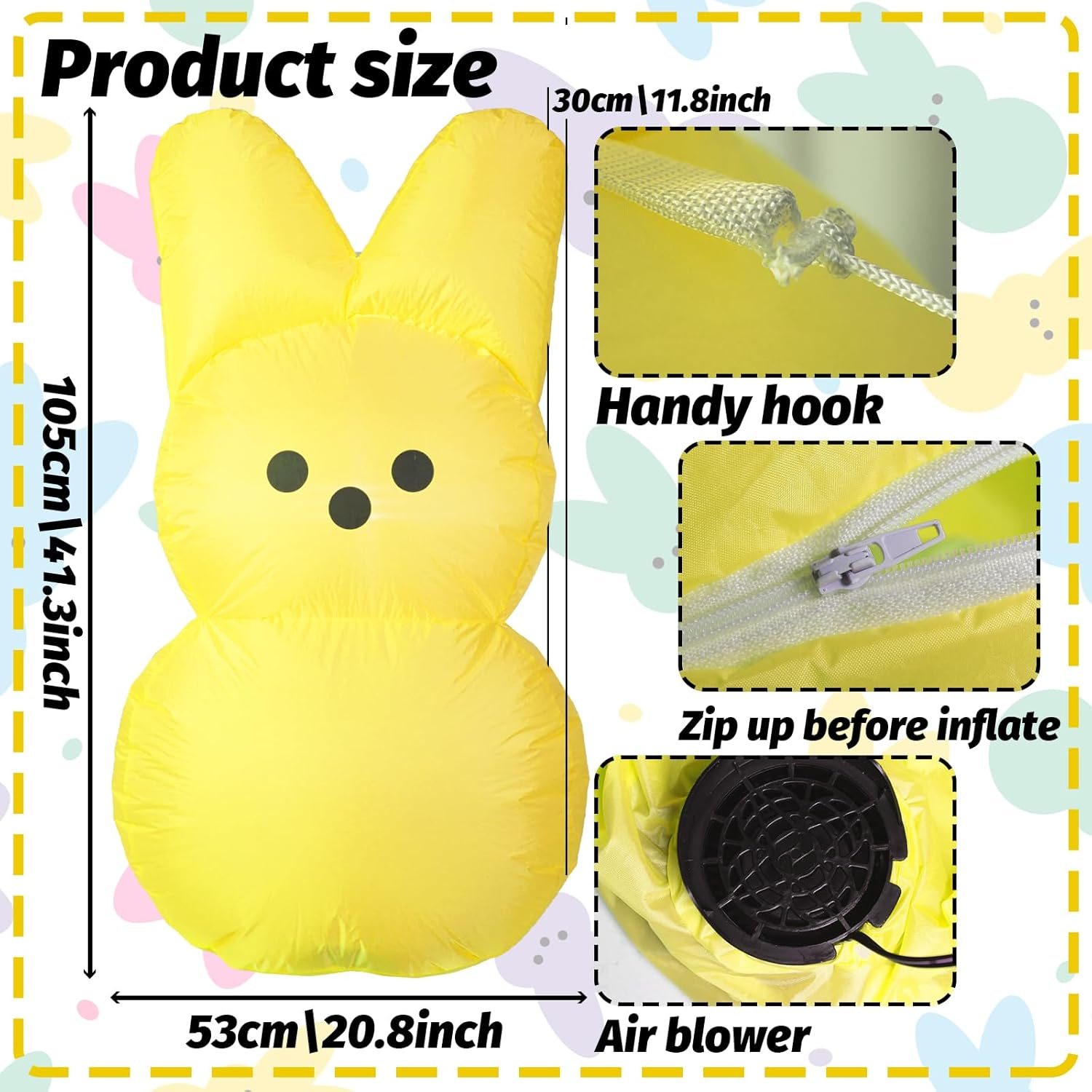 Easter Inflatables Outdoor Decorations,Yellow Bunny Blow Up Easter Yard Decoration Welcome Decor for for Outdoor Indoor, Yard, Garden, Lawn, Supplies (Yellow)