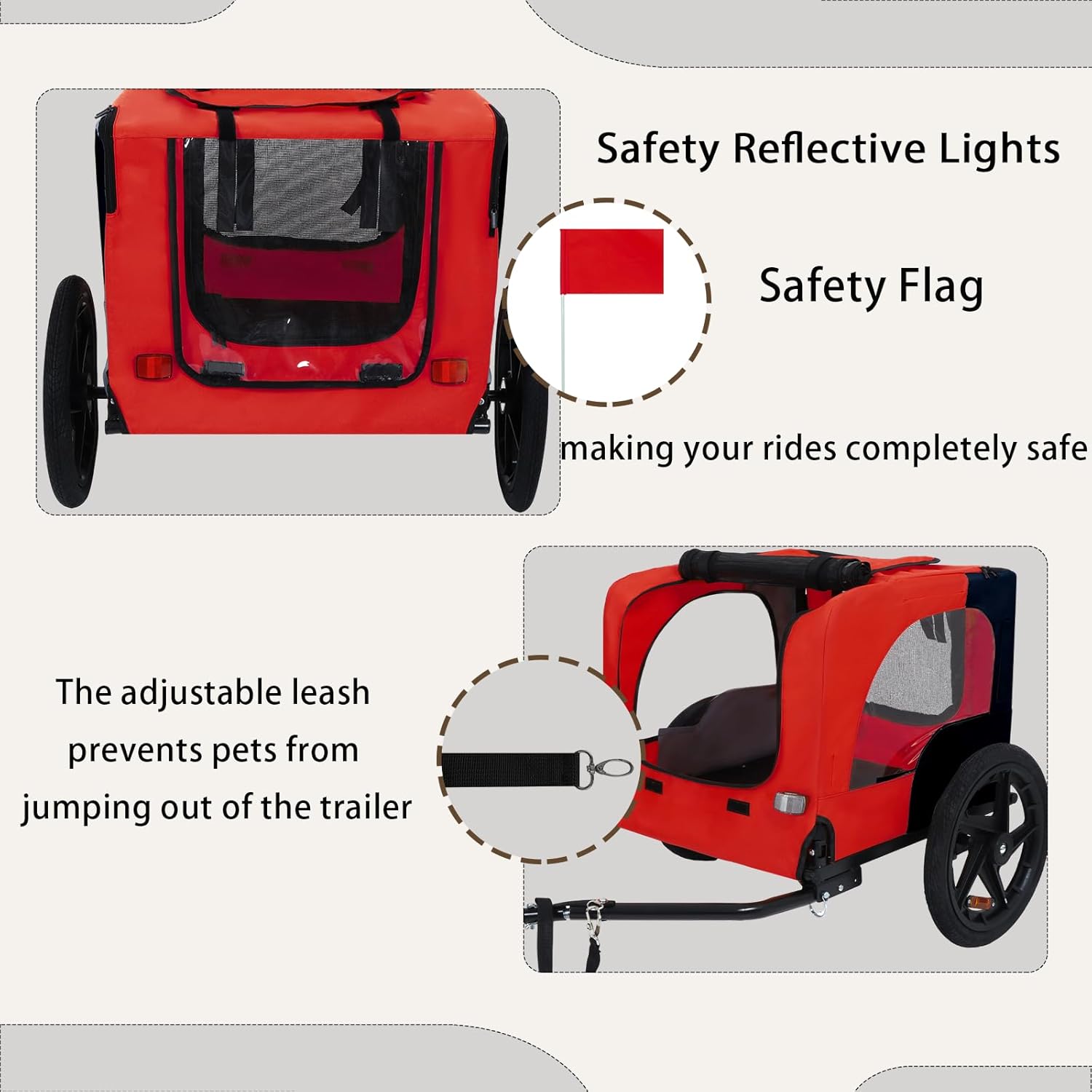 Collapsible Dog Bike Trailer for Small & Medium Pets - 16" All-Terrain Wheels, Universal Hitch, Quick Release & Non-Slip Floor - Internal Leash, Bicycle Accessories