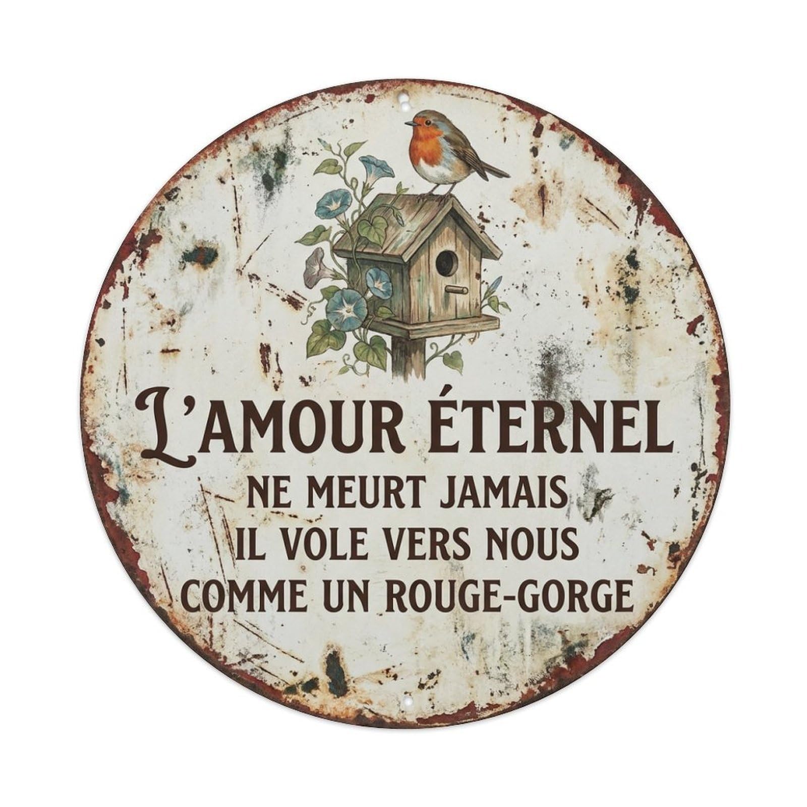 Yrnq Vintage Style Robin Bird Garden Quote Eternel Vintage Metal Tin Sign Plaque Wall Decor For Cafe, Club, Garden Round Metal Poster 8X8inch