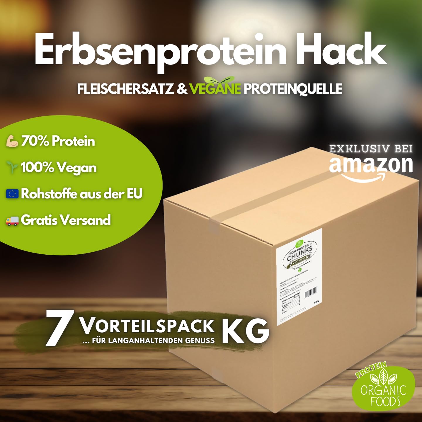 7 kg Vorteilspackung - Erbsenprotein Schnetzel / Veganes Hack - Viel Protein - 100% aus europäischen Erbsen - lange Haltbarkeit - Erbsenschnetzel / Protein Chunks - Vegan