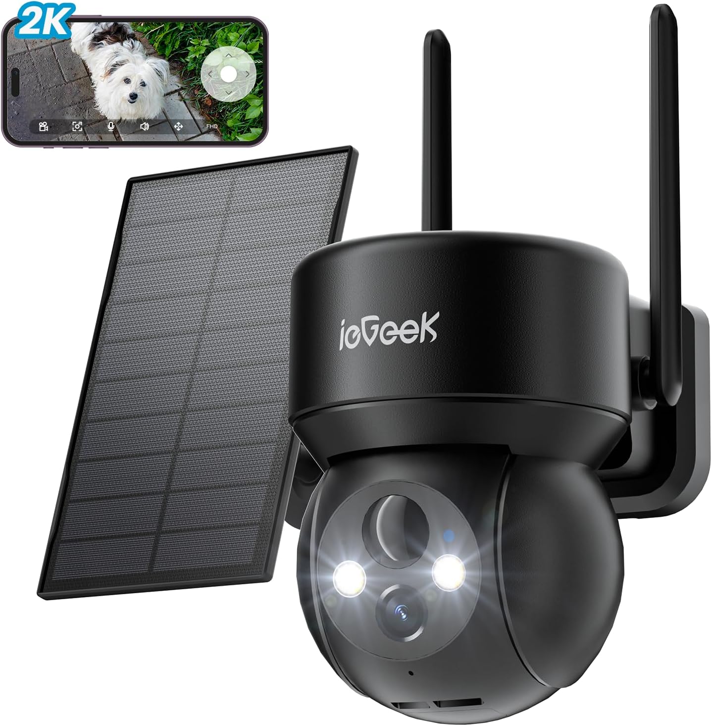 ieGeek 360¡ãWireless Solar Camera - 2K Solar Security Camera Outdoor with 5200mAh Rechargeable Battery,PTZ Battery Wireless wifi CCTV Camera Systems, Color Night Vision,PIR Motion Detection, IP65