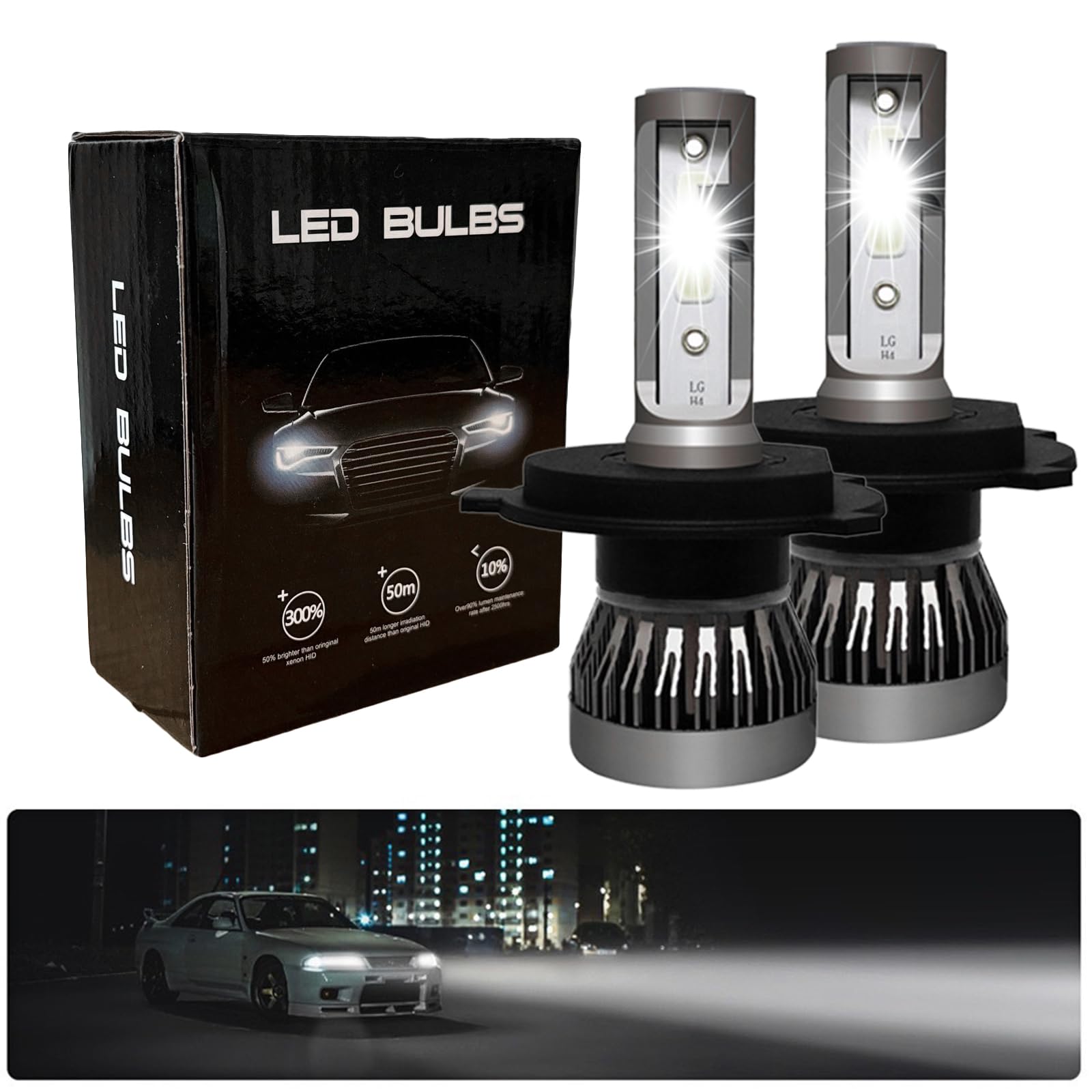 Meliore フォグランプ LED H4 爆光 ヘッドライト フォグ バルブ 車検対応 車用 12V 6000K 16000lm 白 ホワイト