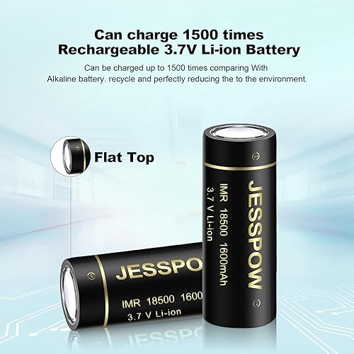 Miniatura 6 de JESSPOW IMR 18500 Baterías recargables con parte superior plana, batería recargable de iones de litio 1600mAh 3.7V para linterna, luz solar de