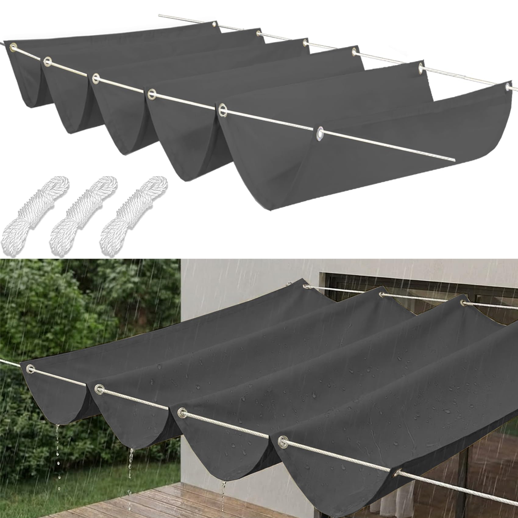Voile d'ombrage rectangulaire gris foncé 2.3x3m avec œillets pour pergola