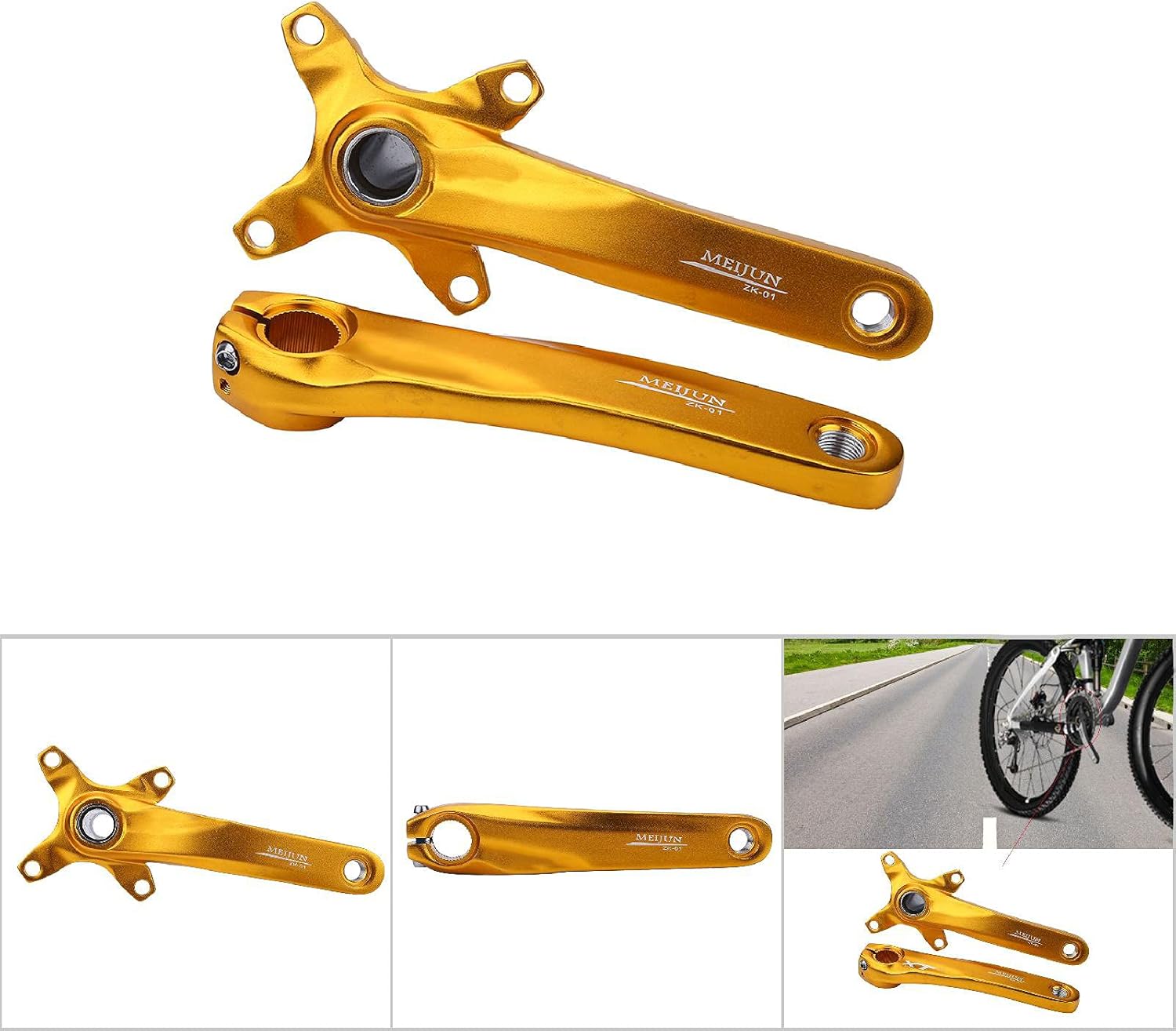 Alomejor One Piece Crankset Crank Arm Set with 170mm for Road Mountain Bike, (Bottom Bracket & Chain Ring Not Included)(Gold)
