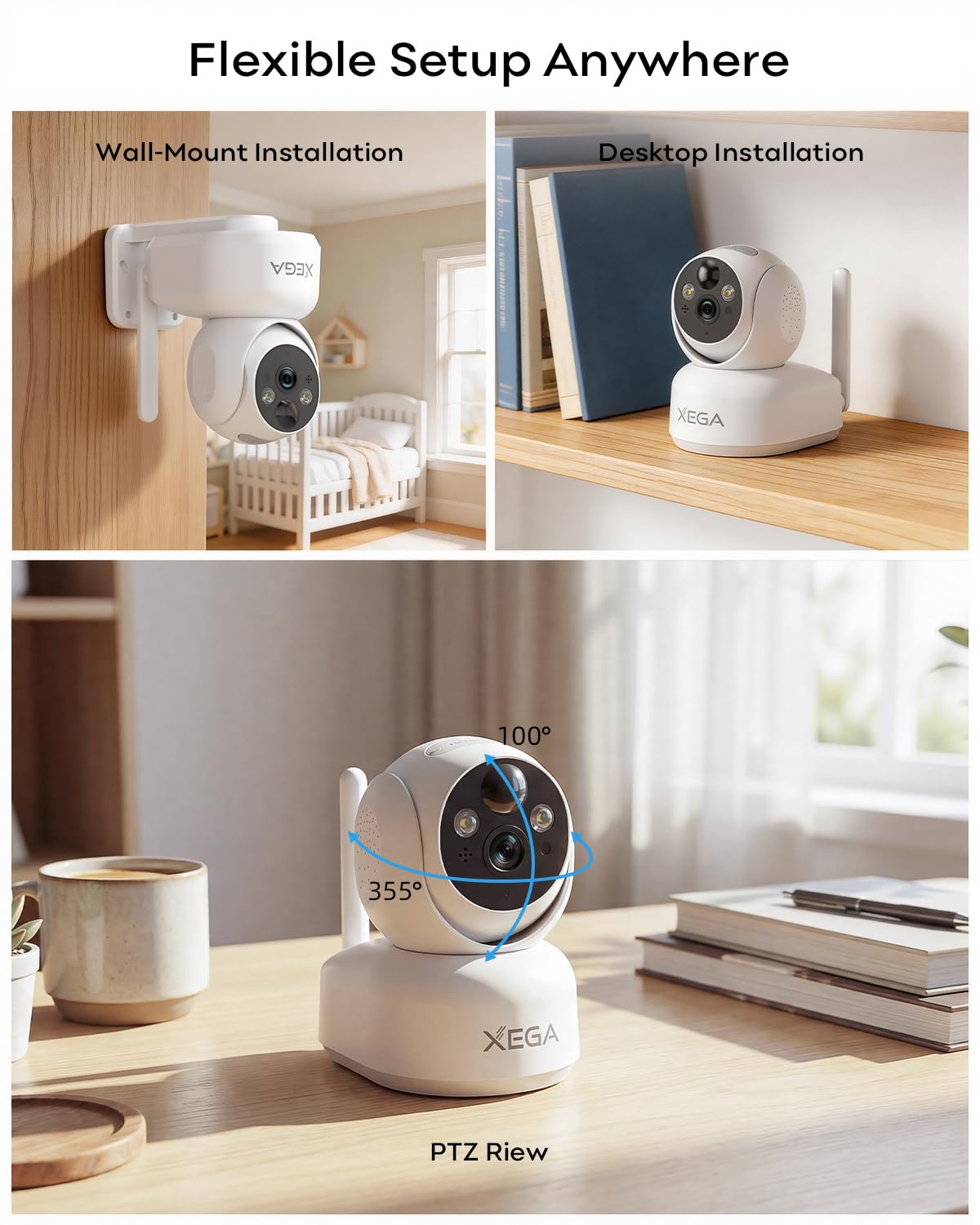 4G LTE bewakingscamera voor binnen, accu met simkaart, 2K PTZ huisdiercamera, zonder wifi, voor binnen, met oplaadbare batterij, 355 °/100 graden draaibaar, kleur-nachtzicht, 2-weg audio