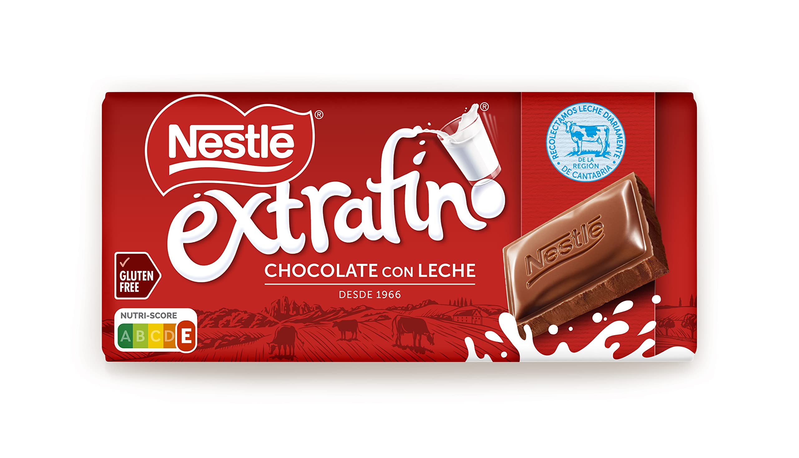 Nestle Extrafino Tableta de Chocolate con Leche 125 g, sin Gluten - Pack de 30 und.