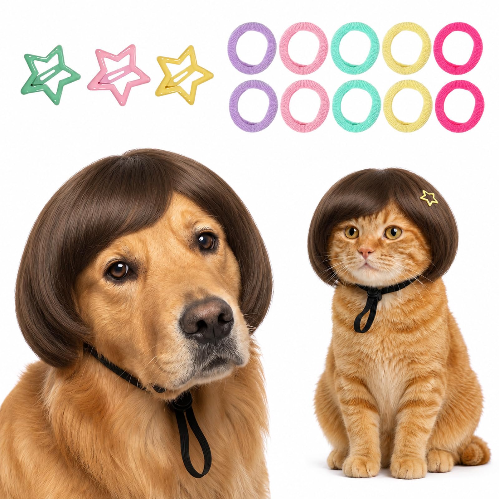 Dog Wigs for Small Dogs Halloween DIY Dog Costume with Elastic Tie & Clips