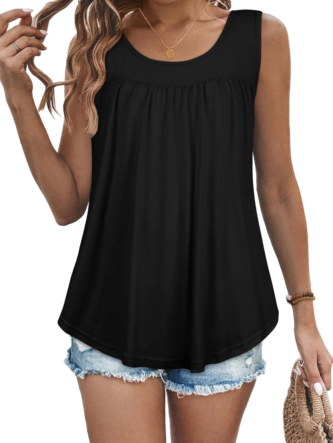 Womens Tank Tops Summer Sleeveless Blouse Crewneck Casual Loose Fit Tunic Shirt