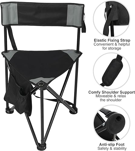 Miniatura 6 de REDCAMP Paquete de 2 Sillas de Camping con Trípode Plegables Ligeras, Asiento de Taburete Trípode Portátil de 3 Patas con Respaldo, Silla de Golf