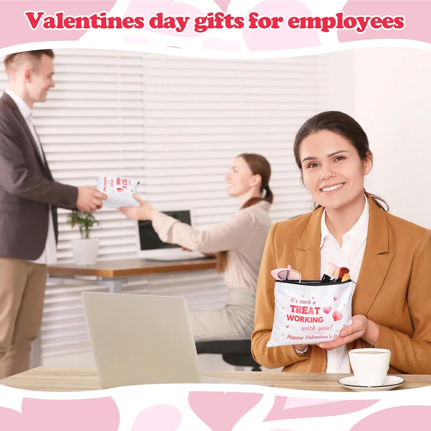 12 Pcs Valentine Gifts for Coworkers Valentines Makeup Bag Employees Appreciation Gift Inspirational Canvas Cosmetic Bag for Coworkers Caregiver Nurse Teacher Valentines Team Staff Office Favor