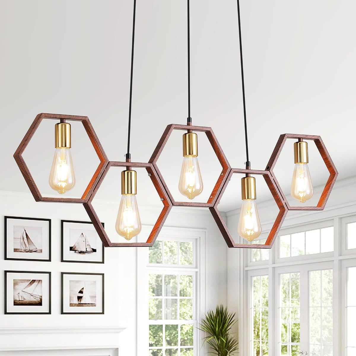 Fang Yan Mei Farmhouse Kitchen Island Light Fixtures 5-Light Dining Room Light