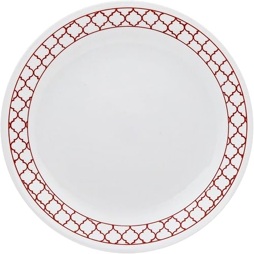 Corelle Livingware - Plato de almuerzo de 8.5 pulgadas (8.5 in), diseño de enrejado carmesí