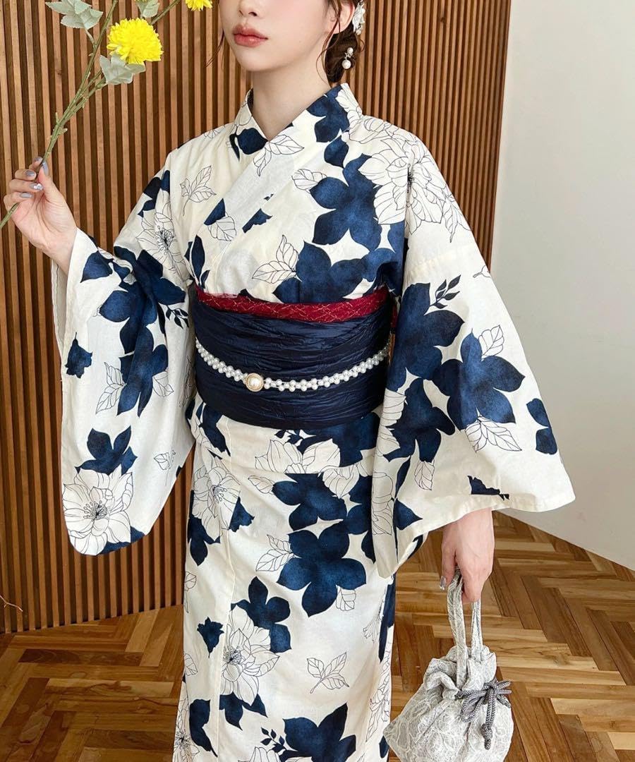 浴衣ネイビー 花柄 浴衣 紺浴衣 ネイビー浴衣[品番：RV000011708