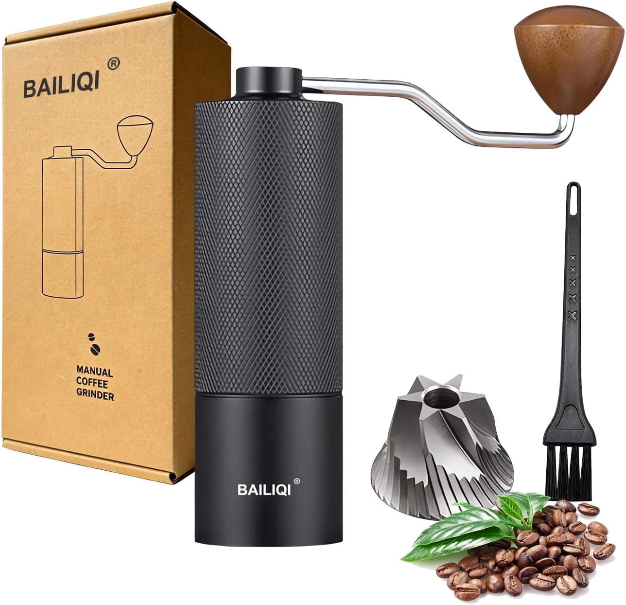 Manual Coffee Grinder with Double Bearing System Coffee Bean Grinder, 25g Capacity Hand Coffee Grinder, Stainless Steel 6-Star Burr Mill (BLACK, 6star-stainless steel)