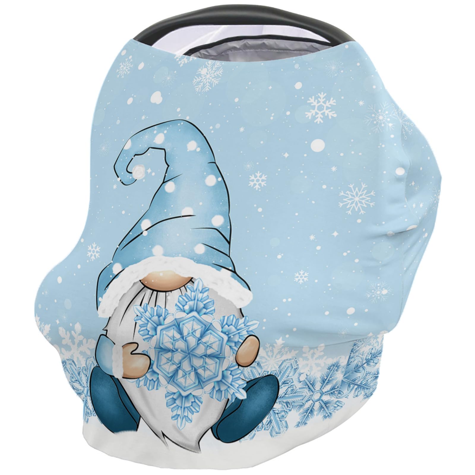 Nursing Cover for Breastfeeding Scarf, Christmas Gnome Snowflake Snow Blue Baby Car Covers Super Soft Multi Use for Canopy Shopping Cart Cover Blanket Stroller Cover