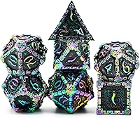 Vista 8 de Cusdie Juego de 7 dados de metal DND, dados de metal con diseño cerebral, juego de dados poliédricos D&D con bolsa de dados de calavera
