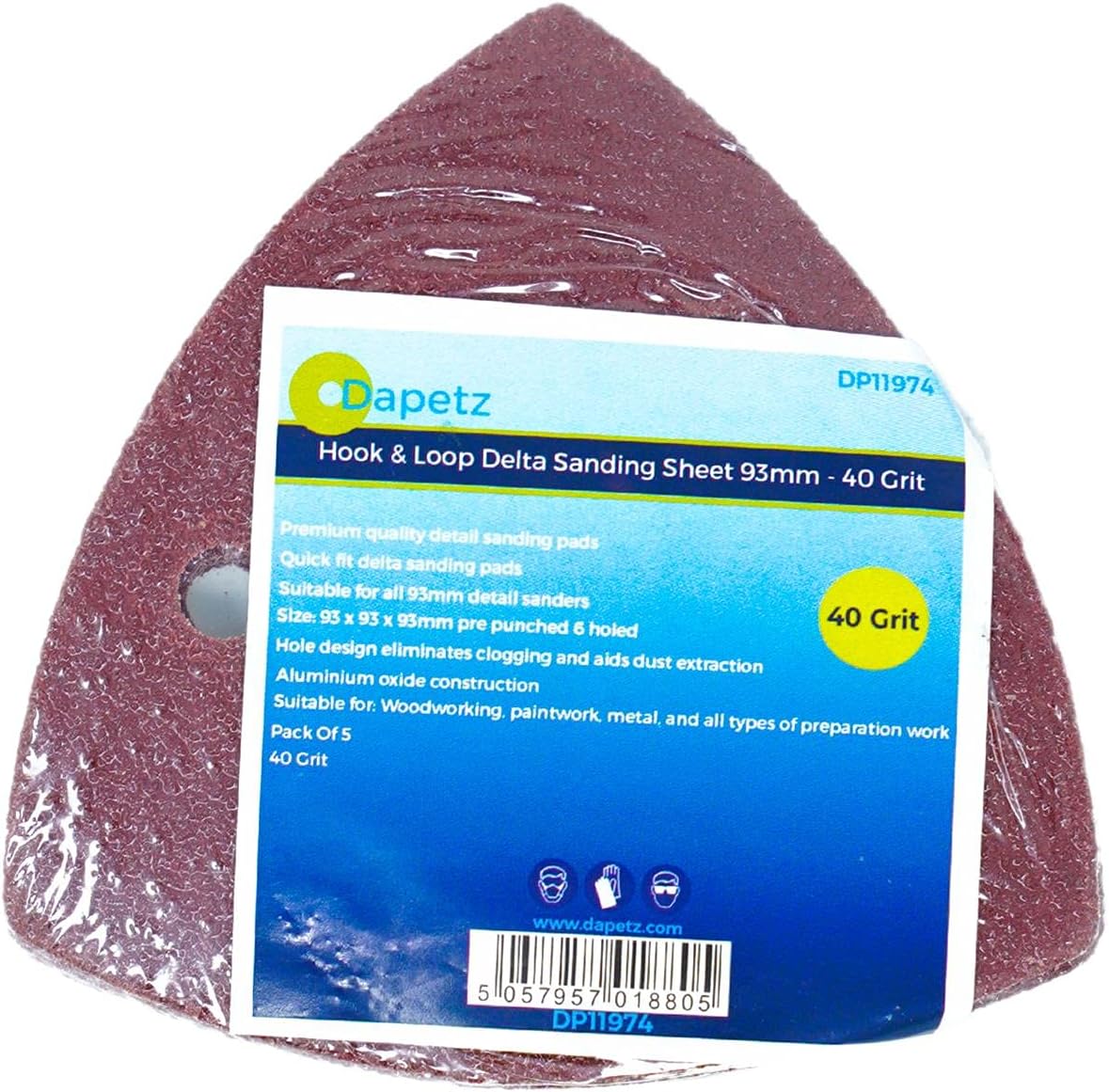 DapetzMulti Tool Triangle Delta Sanding Pads 5 PCS Detail Sander Pads Sheets Durable Dust-Free 6 Holes Electric Sander Sandpaper Hook and Loop 40 Grits