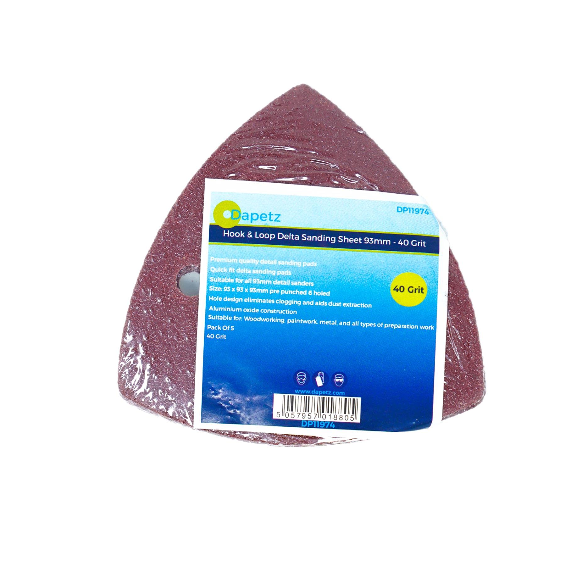 DapetzMulti Tool Triangle Delta Sanding Pads 5 PCS Detail Sander Pads Sheets Durable Dust-Free 6 Holes Electric Sander Sandpaper Hook and Loop 40 Grits