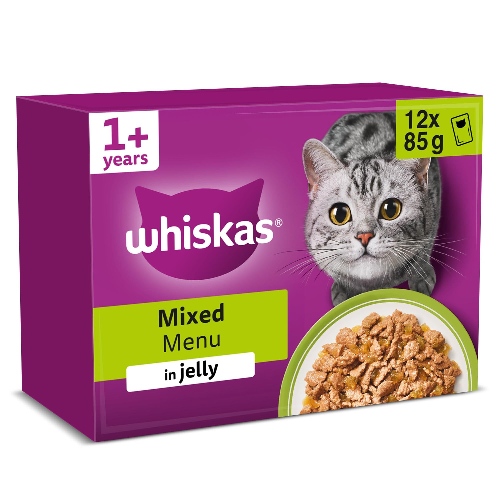 Whiskas 1+ Cat Pouches Mixed Menu In Jelly - 12 X 85G Size 1