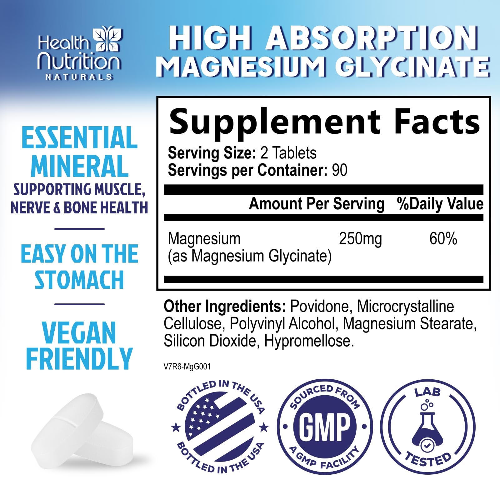 Magnesium Glycinate 250mg Per Serving - 100% Chelated Magnesium for Max Absorption - Sleep Support, Muscle, Nerves, Bone & Heart Health Support Supplement, Vegan - Bottled in the USA - 180 Tablets — Amazon image 2
