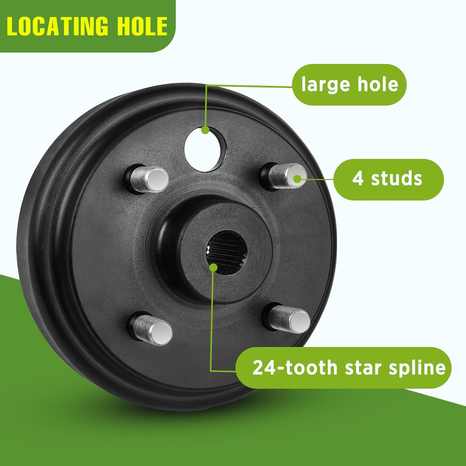 Golf Cart Brake Drum Hub Assembly for EZGO TXT 1982-up Electric Vehicles and 1982-1993 2-Cycle Gas Vehicles, 24 Tooth Star Spline Drums, Replace OEM# 19186G1P 19186-G1, 2 Pcs