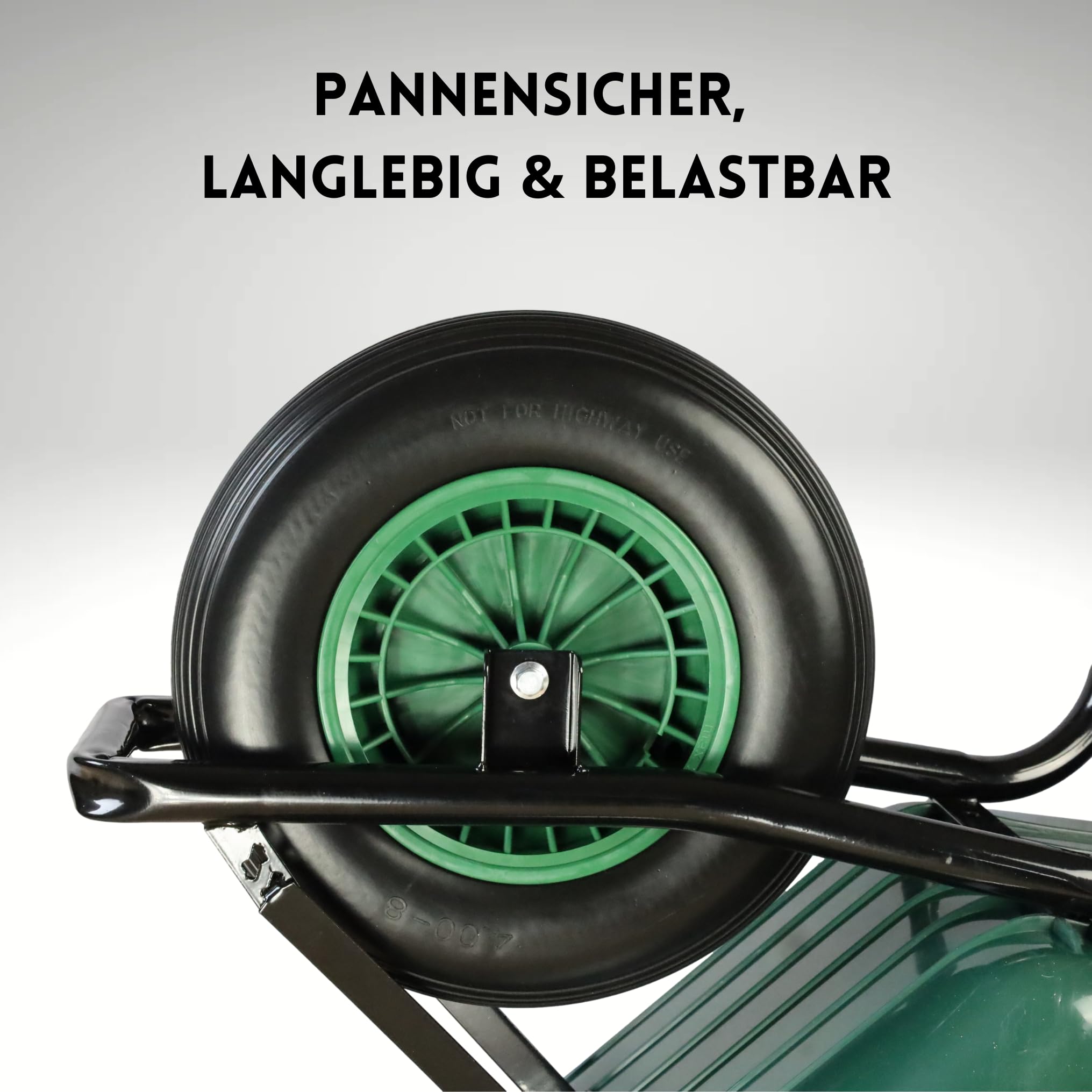 FROSAL PU Schubkarrenrad 400 pannensicher | Rad Vollgummi Schubkarre | Ersatzrad 4.80/4.00-8 Kunststoff-Felge grün | Reifen 100 mm Breite
