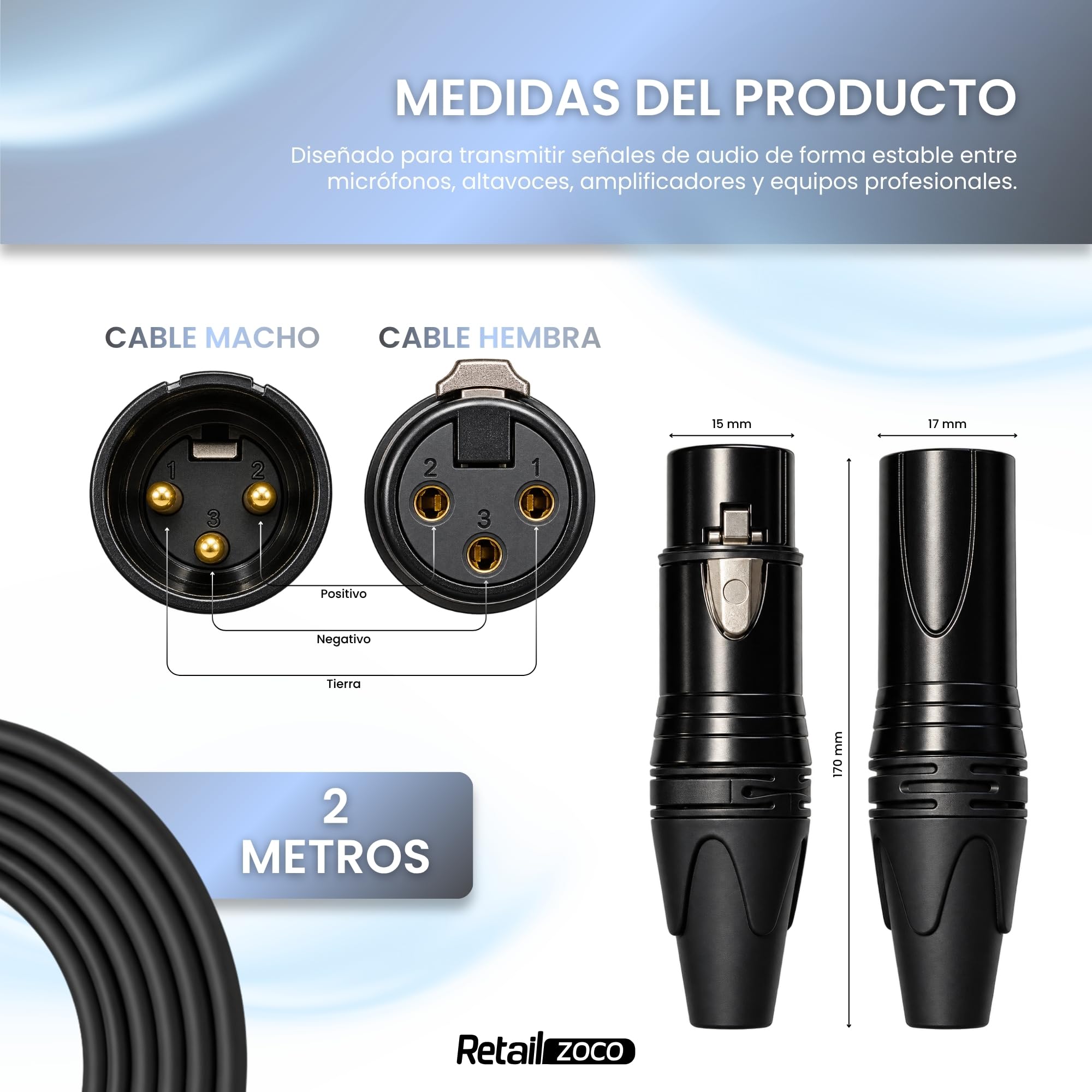 Cable XLR Canon DMX Balanceado Macho a Hembra 2 Metros - imagen 4