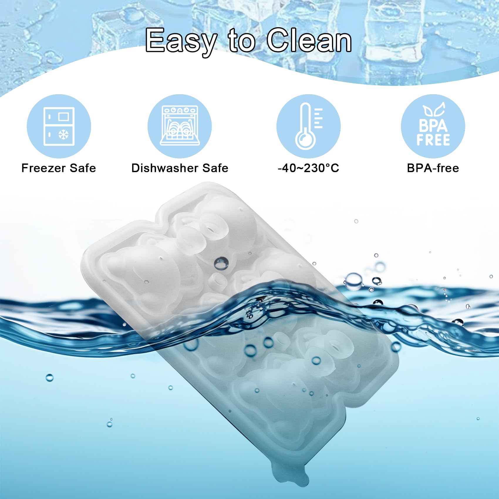 Molde para cubitos de hielo con diseño de oso 3D, bandeja grande para cubitos de hielo con tapa para cóctel, whisky, bourbon, bandejas de cubitos de hielo para congelador, moldes de hielo grandes, 3
